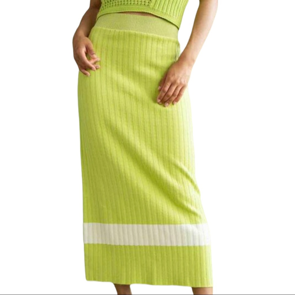 Rita Row x Free People Eulalia S Green Cotton Sweater Maxi High Rise Skirt Set - Picture 7 of 12